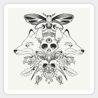 Fox, Autumn Leaves, Moths, Death, And Hummingbird Skulls Sticker